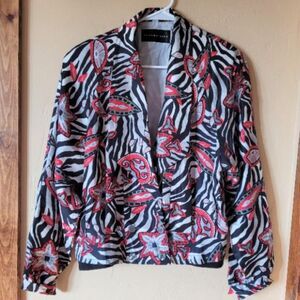 August Silk Zebra Floral Print Blazer Size Medium 100% Silk Shoulder Pads